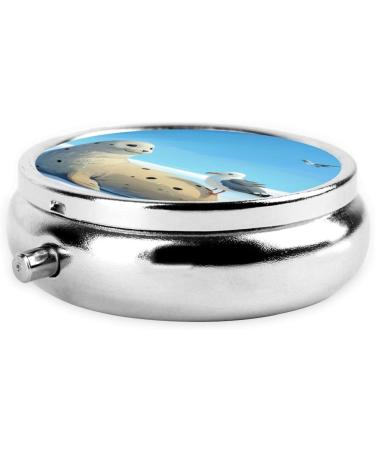 Seal Looking at Seagulls Portable Metal Pill Box - Round Mini 3-Compartment with Hinged Fastening Perfect for Travel & Small Pills - Black - Buy Online on GoSupps.com