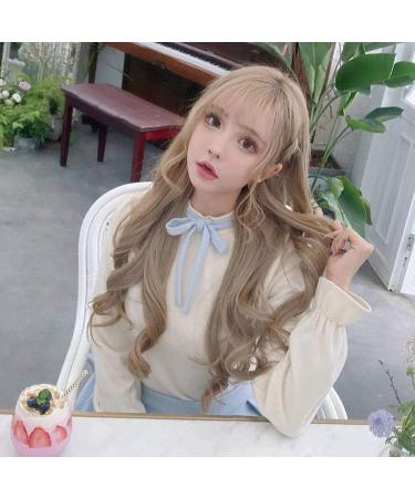 Buy Realistic Long Curly Wig for Women - Cute Gray & Light Pink Big Wave with Bangs - Natural Fluffy Hairstyle - International Shipping Available - Buy Online on GoSupps.com