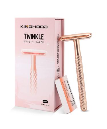 Single Blade Safety Razor - Metal One Blade Razor for Men & Women with 10 Stainless Steel Double Edge Blades(Gold)
