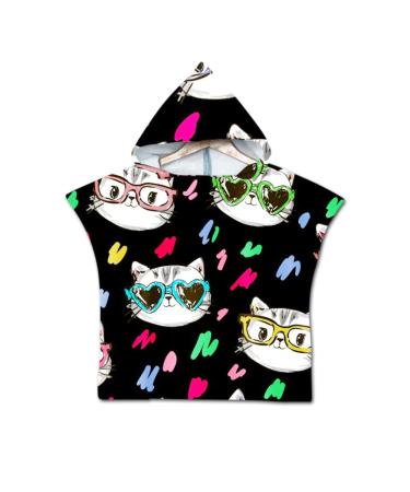 Treer children's bathing towel bathing poncho beach towel for children baby bathrobe animal print children robe beach swim with hood poncho for boys and girls (60x60cm cool cat) 60x60cm cool cat