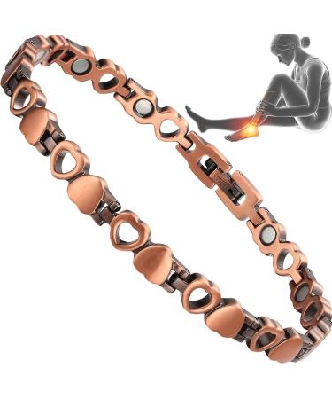 Copper Anklet for Women 99.99% Pure Copper Jewelry Lovely Heart Design with Adjust Tool Rose Gold
