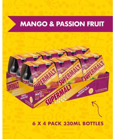 SUPERMALT | Mango & Passion Fruit Malt Drink | Alcohol-Free | Premium Malt Drink with B Vitamins | Pack of 24 x 330ml Bottles - Buy Online on GoSupps.com