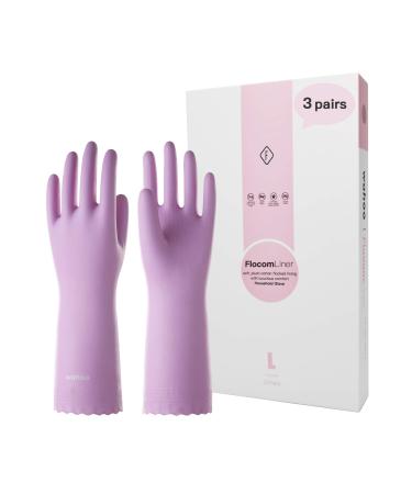 LANON 3 Pairs wahoo Skin-Friendly Dishwashing Cleaning Gloves, Reusable Kitchen Gloves, Cotton Flocked Liner, Non-Slip, Medium Medium (Pack of 3) Mauve Mist