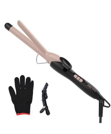 Pretfy Curling Tongs 19mm Hair Curler Small Curling Iron Adjustable Temperature from 60 220 C Professional Ceramic Thin Curling Wand LCD Display Heat Resistant Glove for Short Medium Long Hair