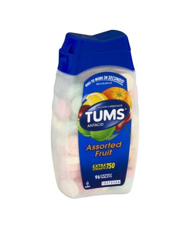 TUMS E-X 750 Tablets Assorted Fruit 96 Tablets (Pack of 12)
