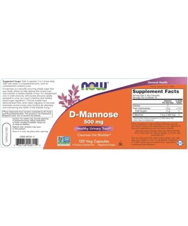 NOW D-Mannose 500mg - 120 Veg Capsules | Urinary Tract Health Support - Buy Online on GoSupps.com