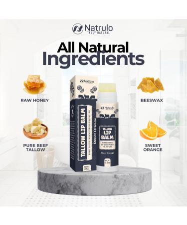 Beef Tallow Lip Balm Natural Tallow Beeswax Chapstick Hydrating Moisturizer Grass Fed Tallow Balm Lip Care Soothes Chapped Dry Lips Sensitive Skin Long Lasting Vitamin Rich USA-Made Orange - Buy Online on GoSupps.com