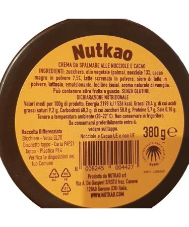 Nutkao Crema Cacao con Nocciole Lot de 3 cr mes tartiner au cacao aux noisettes cr me italienne pot de 330 g + 1 sachet de talc Felce Azzurra gratuit 100 g - Buy Online on GoSupps.com