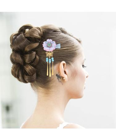 Minkissy) Hair Clip 1 Pair Japanese Style Hair Clips Tassel Flower Kimono Traditional Hairpins Barrette Hair Clamp Bride Hanfu Accessory for Womens Girls (Blue Japanese - Buy Online on GoSupps.com