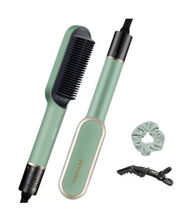 Hair Straightener Brush, COZYAGE 2-in-1 Hair Curler & Hair Straightener with Built-in Comb, 5 Temp Settings with Anti-Scald & 25 Seconds Fast Heating, Perfect Hair Styler for Salon Results at Home Mint Green