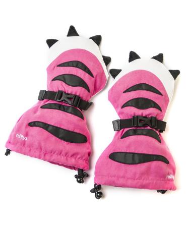 Veyo Kids - Mittyz - Waterproof Kids Mittens | No Thumb Holes Best Baby & Toddler Gloves Medium 2 - 4 Years Pink Tiger Paw
