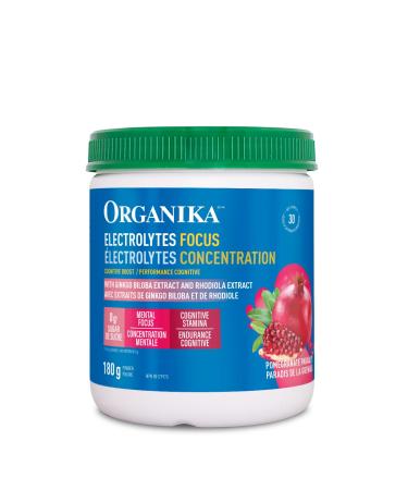Organika Electrolytes Focus - Pomegranate Flavor Electrolytes Powder for Enhanced Concentration Focus and Cognitive Stamina - Sugar Coffee-Free Hydration - 180g - 30 servings