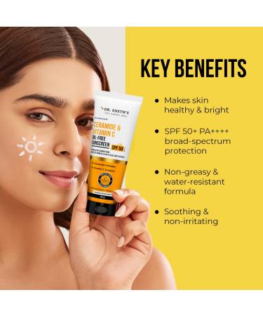 Dr. Sheth's Ceramide & Vitamin C Oil-Free Sunscreen SPF 50+ PA++++ | Non Greasy | For Oily Skin | For Men & Women | 50 g - Buy Online on GoSupps.com