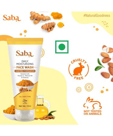 Saba Natural Turmeric & Almond Facial Cleanser - Moisturizing & Brightening | Acne-Prone Skin, Age Spots, Scars | Gentle Daily Face Wash - Buy Online on GoSupps.com