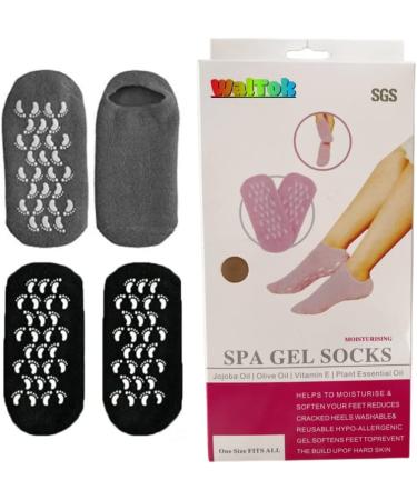 WalTok Moisturizing Gel Spa Socks - 2 Pairs Set for Repairing Dry Cracked Feet - Grey+Black - Buy Online on GoSupps.com