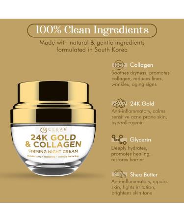 24K Gold & Collagen Night Face Moisturizer - Anti-Aging Lifting & Firming Cream for All Skin Types | Korean Skin Care Reduces Age Spots & Fine Lines Cruelty-Free - Buy Online on GoSupps.com