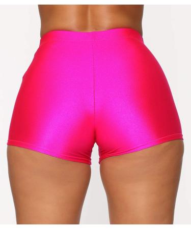 Women's Shiny Metallic High Waist Shorts in Rose Red XL - Perfect for Dance, Yoga, and Clubwear - Buy Online on GoSupps.com