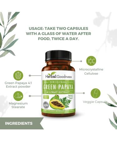 Green Papaya Fruit Extract Capsules - Organic Papaya Enzymes with Prebiotics and Probiotics for Digestive Health - Super Digestive Enzymes Immune Support- 60 Capsules Made in The USA 1 - Buy Online on GoSupps.com