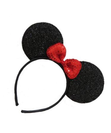 Black Sparkly Glitter Mouse Ears Alice Hair Band Headband Fancy Dress Party Hen