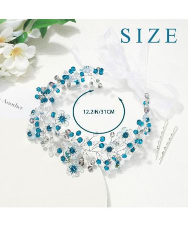 IYOU Bridal Wedding Hair Vine Blue Crystal Headband Flower Bride Bridesmaid Hair Accessories for Women - Buy Online on GoSupps.com