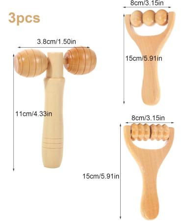 3PC Wood Massage Tools Set - Handheld Scooter for Full Body Muscle Relief | Waist Leg & Hand Massage Devices - Buy Online on GoSupps.com