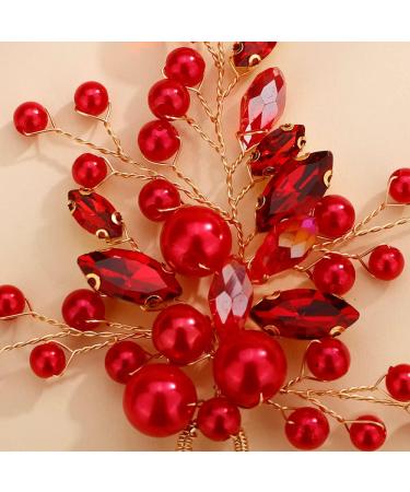 Chargances Bride Red Pearl Beaded Hair Pins Wedding Red Crystal Hair Pins Boho Dainty Handmade Hair Accessories for Women and Girls (Red) - Buy Online on GoSupps.com