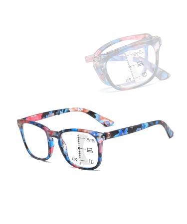 Lightweight Fold Blue Light Blocking Reading Glasses for Women Men Progressive Multifocus Computer Readers(Couleur:Blue Grandeur:1.0x)