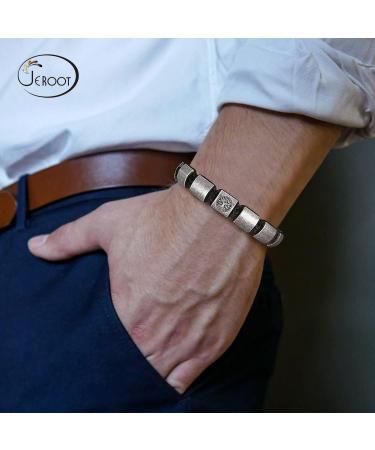 Jeroot Titanium Steel Magnet Armband for Men - Healing Bracelet with 3500 Gauss Strength Tree of Life Jewelry (23-30cm) Silver - Buy Online on GoSupps.com