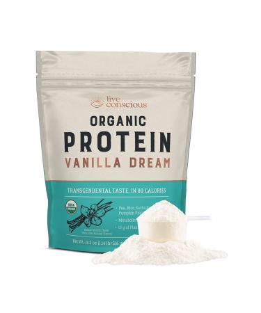Organic Pea Protein Powder - Vanilla Dream Flavor | Low-carb Plant-Based Vegan Protein Blend - Pea, Brown Rice, Pumpkin, Sacha Inchi | 20 Servings 18.2 oz - by Live Conscious Vanilla 1.14 Pound (Pack of 1)