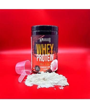 Warrior Whey Protein Powder - 36g Protein, Low Sugar & Carbs, GMP Certified, Strawberry Cr me 500g - Buy Online on GoSupps.com