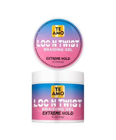Te Amo Braiding Styling Gel 16 Fl Oz Hold Braid Loc Twist Gel Tames Frizz & Edges aloe leaf juice Castor oil Vitamine E Extreme Hold Ideal for all hair textures