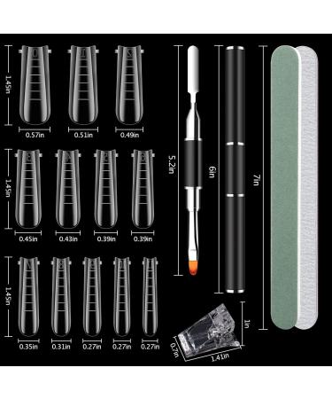 Clear Gel Nail Extension Mold Set with Dual-ended Brush and File - 12 Sizes, Scale, Coffin Nails - 128pcs - Buy Online on GoSupps.com