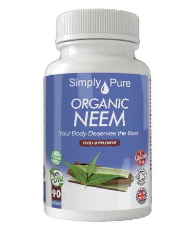 Simply Pure Organic Vegan Neem Capsules x 90 500mg 100% Natural Soil Association Certified Gluten Free and GM Free.
