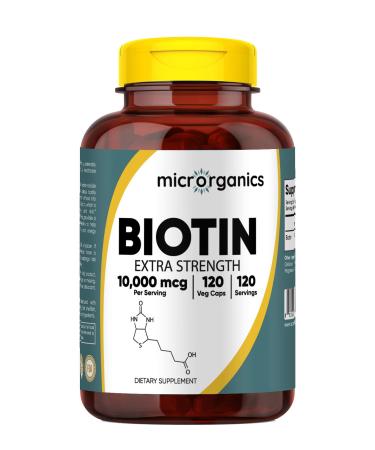 MICRORGANICS Biotin 10 000 mcg Extra Strength Supports Hair Skin & Nail Health and Energy Metabolism High Potency Vitamin B7 120 Vegan Capsules 120 Servings