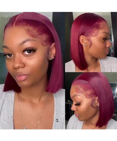 AliPearl 99J Short Bob Wig | 4x4 Lace Front Burgundy Human Hair for Black Women - 10 Inch Glueless Pre-Plucked - Buy Online on GoSupps.com
