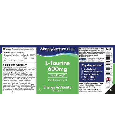 L-Taurine 600mg | 120 Capsules | Made in UK | High-Quality Supplement - Buy Online on GoSupps.com