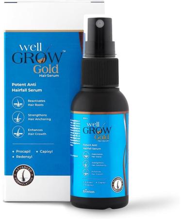 Brinton WellGrow Gold Hair Growth Serum with Redensyl Capixyl & Procapil for Hair Fall Control & Repair | Strengthens & Enhances Hair Growth for Men & Women 30 ml - Buy Online on GoSupps.com