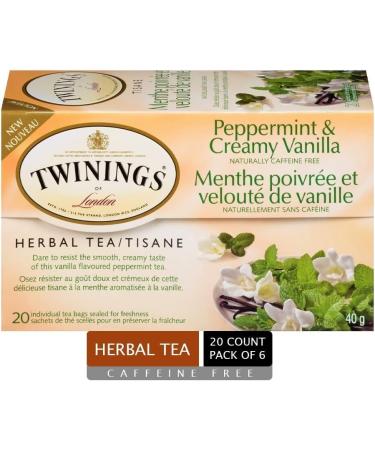 Twinings Peppermint & Creamy Vanilla Herbal Individually Wrapped Tea Bags | Naturally Caffeine-Free | Smooth & Creamy Vanilla Flavoured Tea | 20 Count (Pack of 6) | Enjoy Hot or Iced Peppermint & Creamy Vanilla 20 Count (Pack of 6) - Buy Online on GoSupps.com