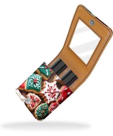 Stylish Leather Lipstick Case & Organizer with Mirror - Mini Lip Gloss Holder Bag with Assorted Cookie Pattern - International Shipping Available - Buy Online on GoSupps.com