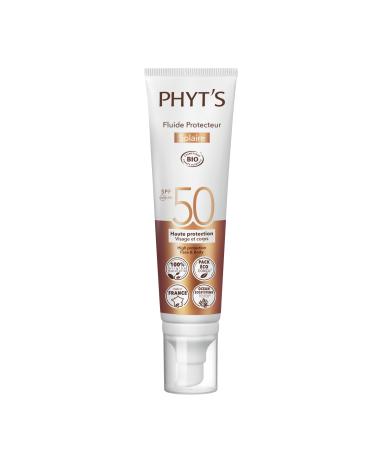 Phyts Sun Protective Fluid SPF 50 - Mineral Sunscreen for Face with Vitamin E and Shea Butter - Coconut Vanilla Scent - Non-Sticky Texture - 3.3 oz