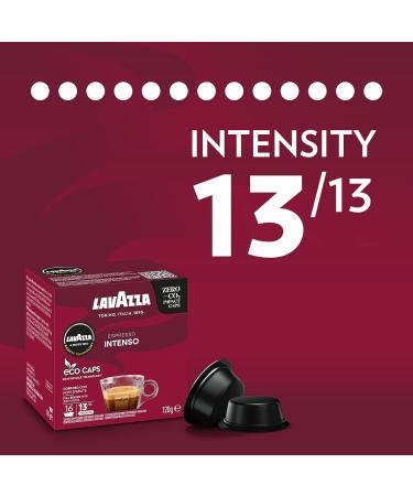 Lavazza A Modo Mio Espresso Intenso Coffee Capsules - 16 Count Pack | Intensity 13 Arabica and Robusta Blend | Spicy Notes | Medium-Dark Roasting | Compostable Pods - Buy Online on GoSupps.com