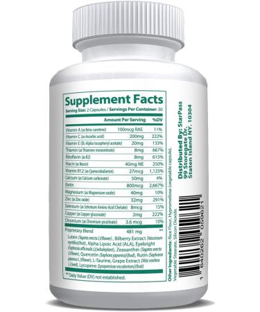 Pure Eye Health Vitamin & Mineral Supplements for Adults | Complete Research Vision Formula w/Bilberry Lutein Zeaxanthin Lycopene Resveratrol 60 Caps (3 Pack) - Buy Online on GoSupps.com