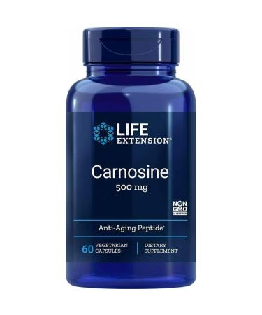 Life Extension L-Carnosine 500mg High dose 60 Vegan Capsules Laboratory Tested Gluten-Free Vegetarian Soy-Free Non-GMO