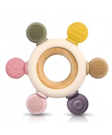 Soodyoow Beißring Baby biting toys bite ring made of silicone bite ring baby wooden ring teeth and grayfling nursing for babies from 3 months