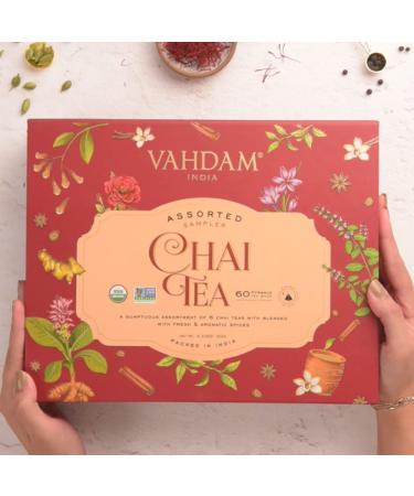 VAHDAM Chai Tea Sampler Pack - 60 Tea Bags - 6 Flavors - Assorted Chai Tea Gift Set - 100% Natural - Healthy Tea Gift Box - Buy Online on GoSupps.com