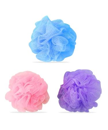 Shower Loofah Bath Sponge - 3 Pack Large Soft Nylon Mesh Puff for Body Wash Loofah Shower Exfoliating Scrubber Pouf for Women and Men Full Cleanse Beauty Bathing Accessories