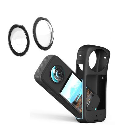 GAEKOL Silicone Protective Case + Lens Guards for Insta360 X3 Anti-Scratch Body Silicone Cover and Waterproof Lens Protector Black