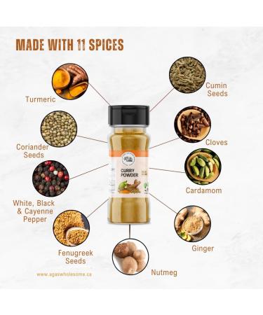 Aga's Wholesome Curry Powder 100g Made with 11 Spices All Natural Salt Free MSG Free Mild Plant Based West African - Nigerian Style Curry Powder Gluten Free Vegan Non-Irradiated GMO Free - Buy Online on GoSupps.com