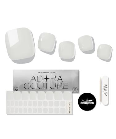 Adora Couture Semi Cured Gel Nail Strips Pedicure | White Glossy Gel Pedi Strips | Gel Polish Pedicure Nail Wraps Sticker | Salon Nails at Home Pedicure Kit - Requires UV Light (White P)