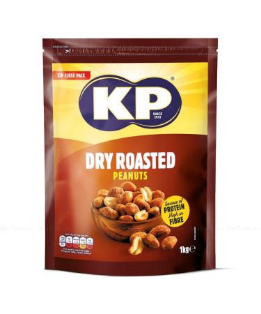 KP Dry Roasted Peanuts Nuts Large Party Snack Zip Close Packet Bag - Pack of 1Kg